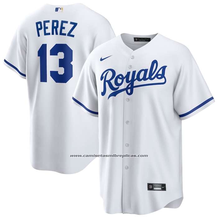 Camiseta Beisbol Hombre Kansas City Royals Salvador Perez Home Replica Blanco